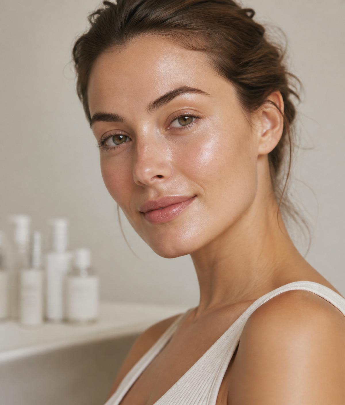 Woman with radiant, healthy skin in soft natural light
